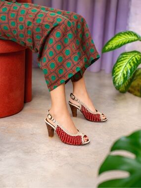 Chie Mihara Women’s Red Rock Woven Slingback Heels US Women’s 6.5 / EU 37